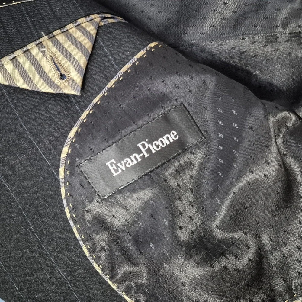 Evan-Picone Blazer Mens 44L‎ Black Plaid High Twist Microtech Sport Coat Jacket